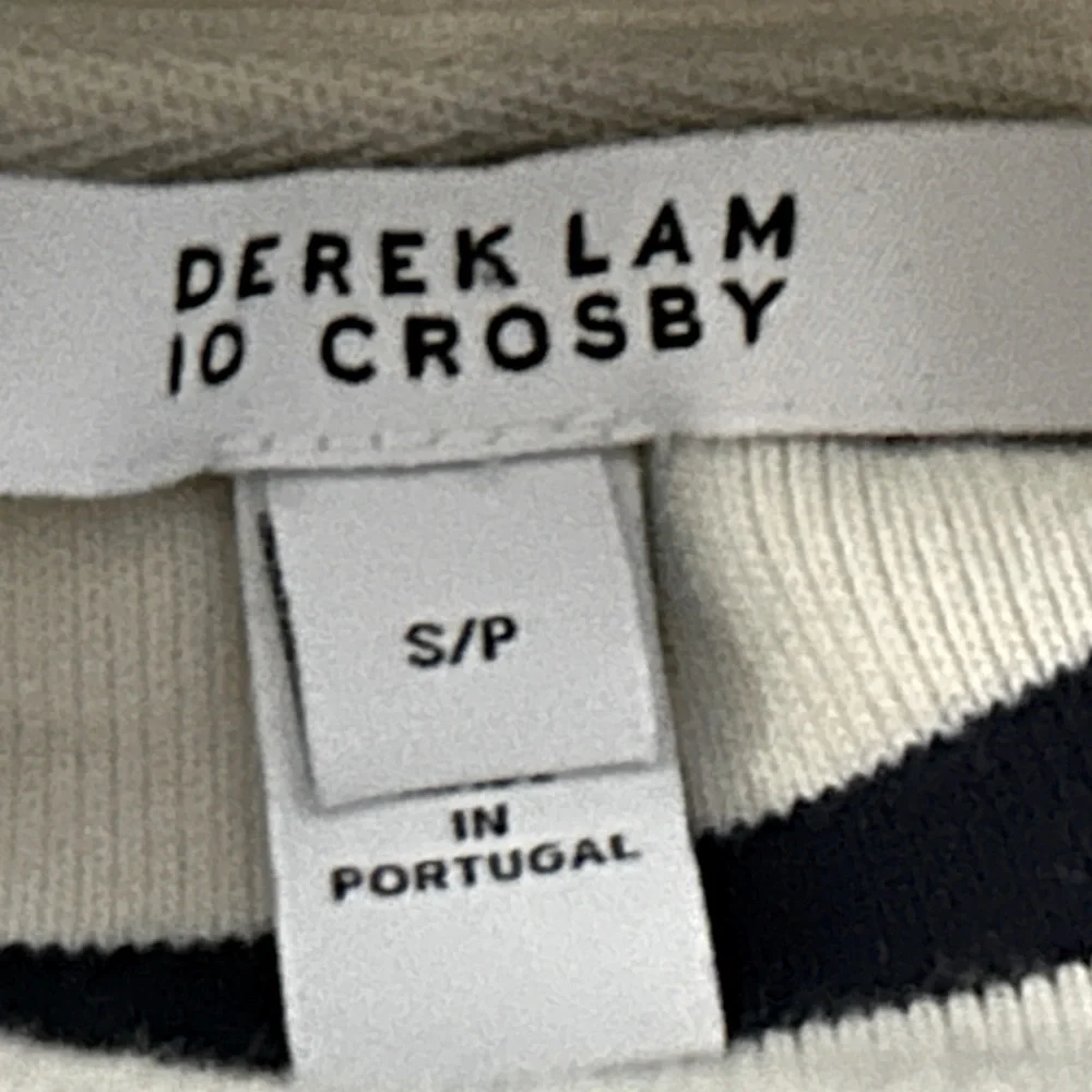 Cotton DEREK LAM IO Navy & Cream Knit Top Sweater Shirt Designer Gold Buttons SM - Picture 10 of 11